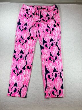 Lilly Pulitzer Kelly Ankle Pants Flamingo Party Navy Pink Women’s Size 6